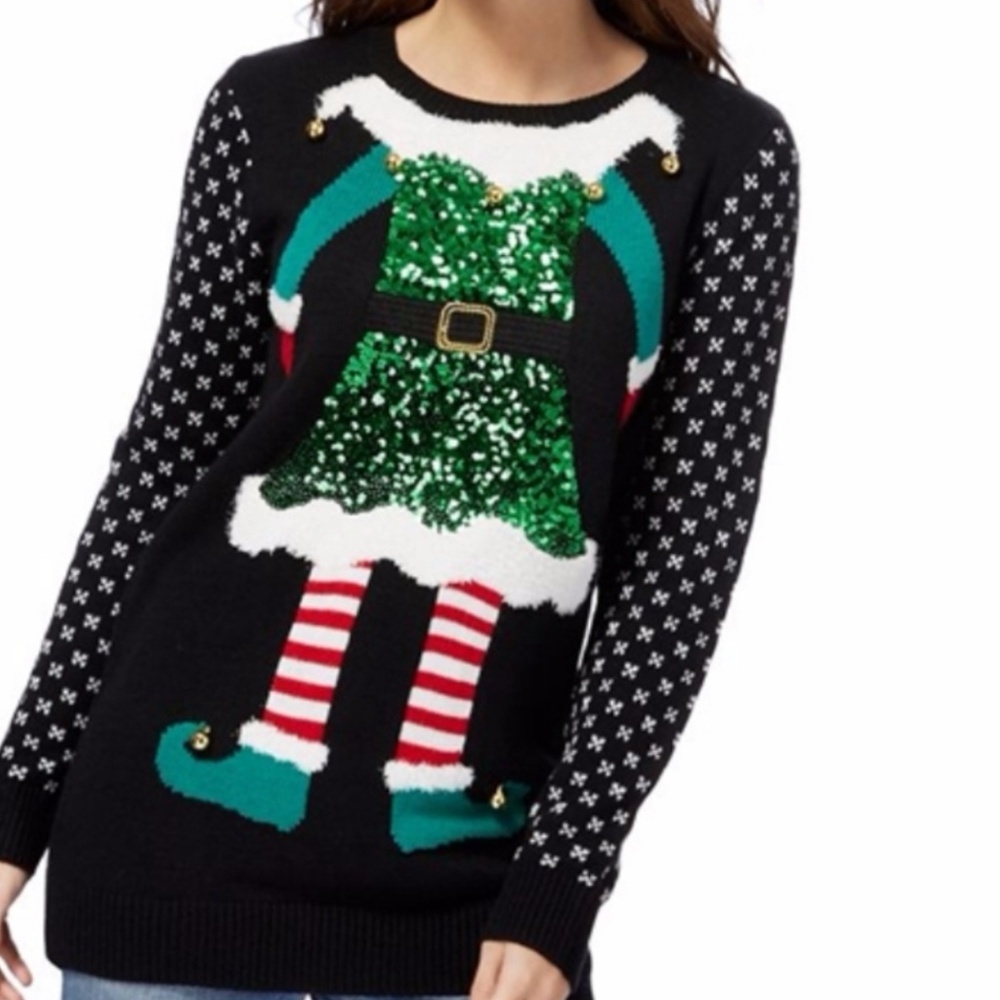 A6 - #292 MERRY CHRISTMAS POOF ELF SWEATER, size small
